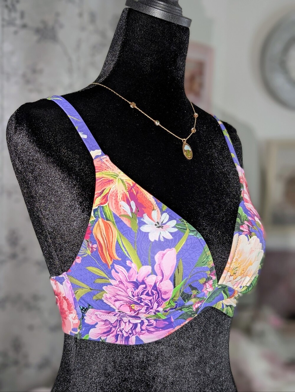Johnny Was Purple Floral Padded Bikini Bralette